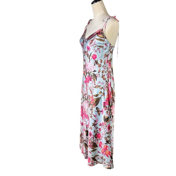 Victoria's Secret NWT Blue Floral Satin Tie Strap Midi Slip Dress Nightgown - Picture 5 of 12